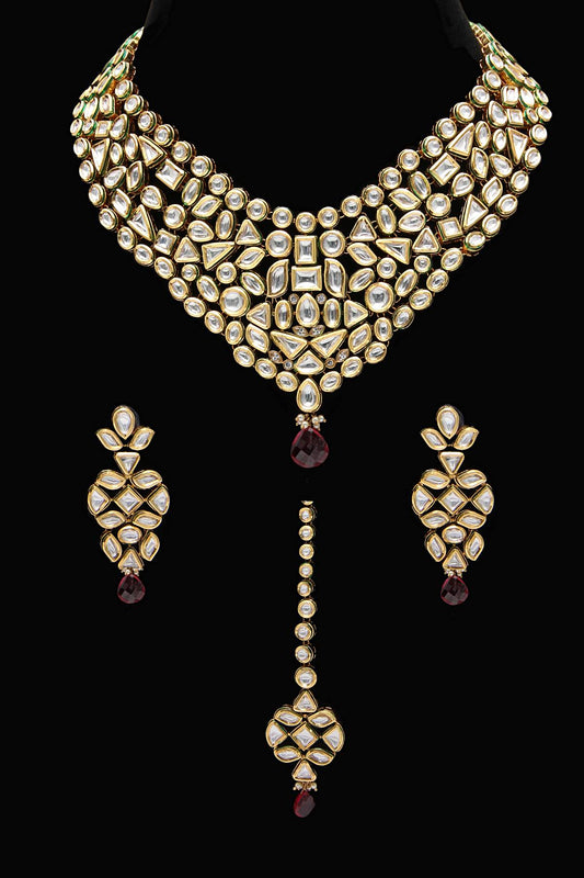 V-Shape Polki Kundan Necklace Jewelry Set - Rent Jewels