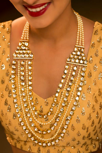 Uncut Polki Kundan Pearls Long Necklace - Rentjewels