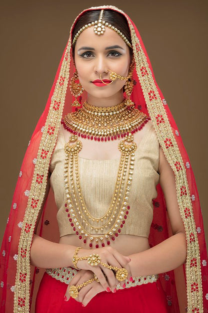 Fusion Gold Element Kundan Bridal Full Necklace Set - Rent Jewels