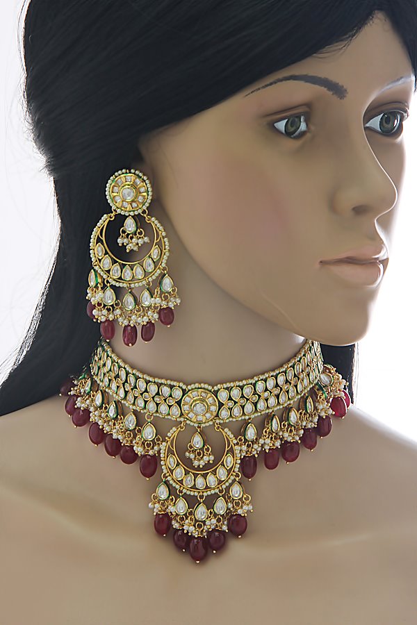 Finely Crafted Polki Kundan Choker Necklace Set - Rent Jewels