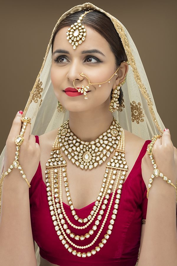 Elegant Polki Kundan Bridal Necklace Set with all Accessories - Rent Jewels