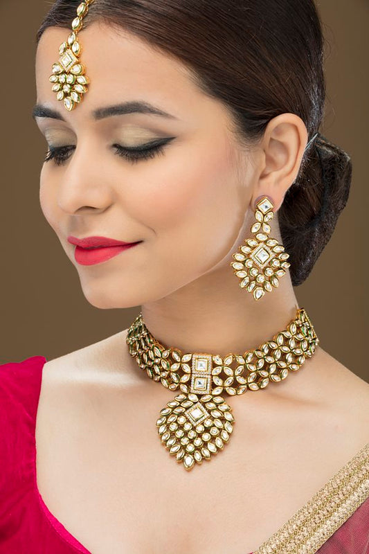 Handcrafted Polki Kundan Choker Necklace Set - Rent Jewels