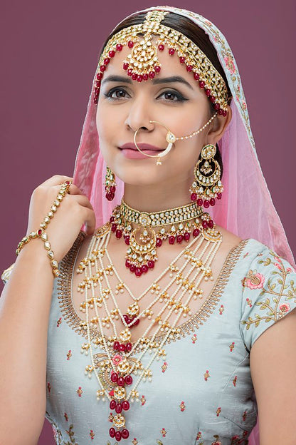 Fine Polki Kundan Choker Long Pearls Bridal Necklace Set - Rent Jewels