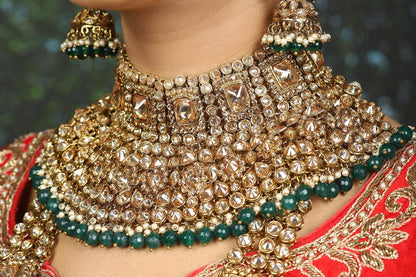 Antique Gold Plated CZ Polki Bridal Necklace Set - Rent Jewels