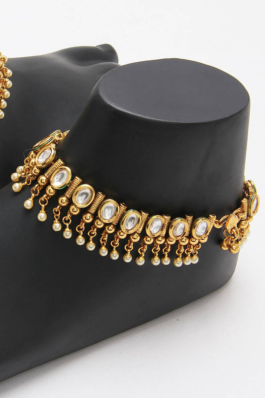 Kundan Antique Gold Anklets Payal Pair - Rent Jewels