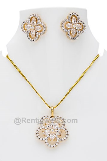 Sparkling Gold Plated Diamond Pendent Set - Rent Jewels
