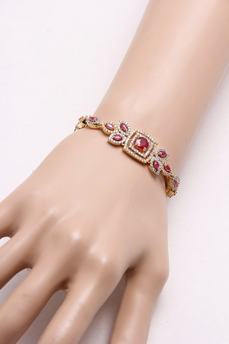 Signity Diamonds Gold Plated Tennis Red Bracelet - Rentjewels