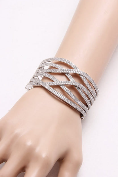 Signity Diamonds Silver Broad Bangle Band Bracelet - Rentjewels