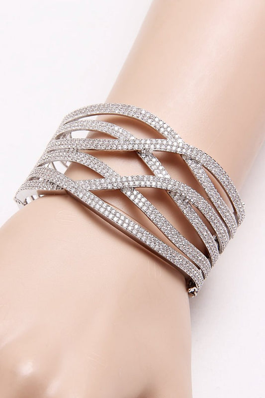 Signity Diamonds Silver Broad Bangle Band Bracelet - Rentjewels