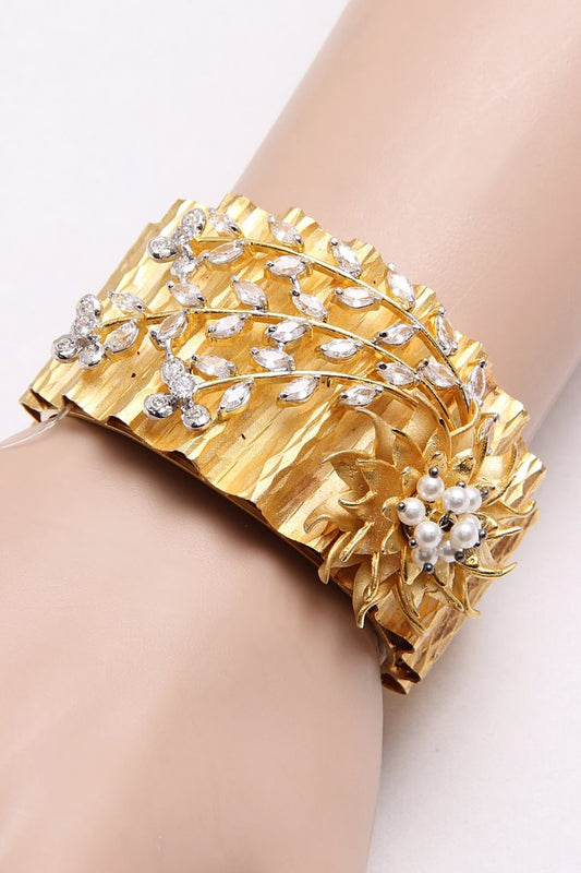 Designer Matt Gold Fusion Diamond Band Bracelet Bangle - Rentjewels