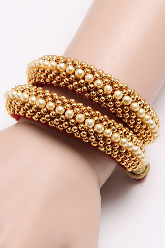 Gold Plated Handwoven Bangles Pair - Rentjewels