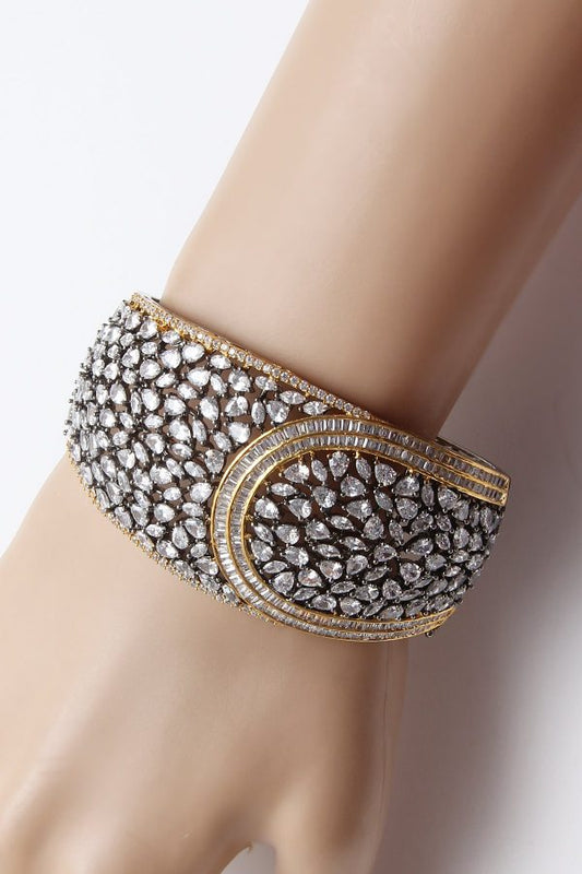 Victorian CZ Diamond Antique Black Gold Bracelet Bangle - Rentjewels