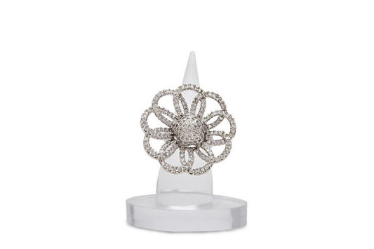 Flower Signity Diamonds Silver Cocktail Ring - Rent Jewels