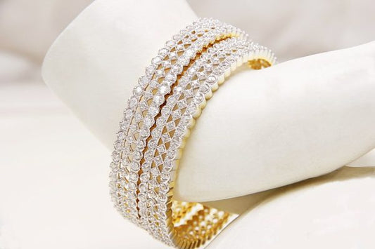 Classic CZ Diamonds Bracelet Kada Bangles Pair - Rentjewels