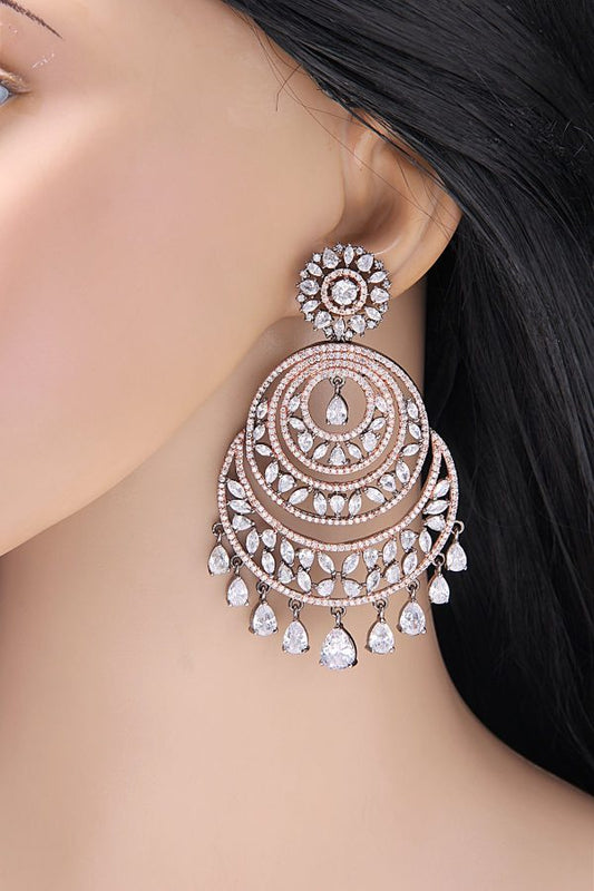 Victorian Signity Diamonds Rose Gold Chandbala Earrings - Rentjewels