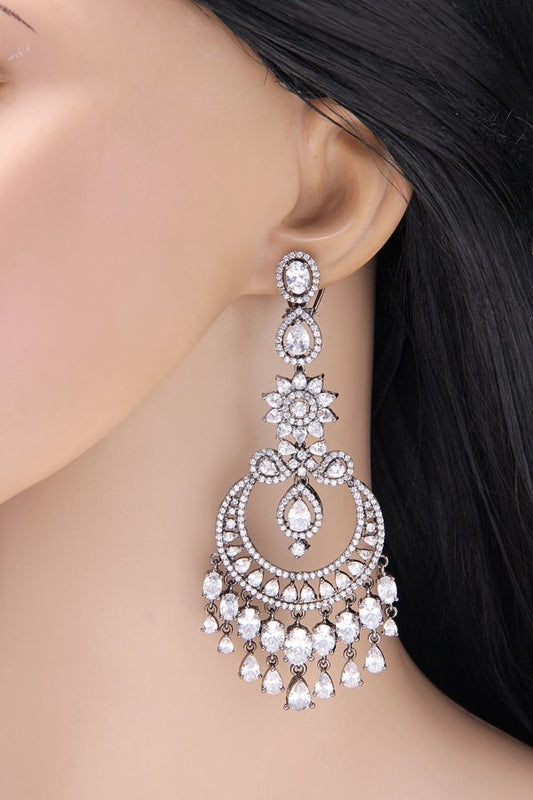 Victorian Black CZ Diamond Dangle Earrings - Rentjewels