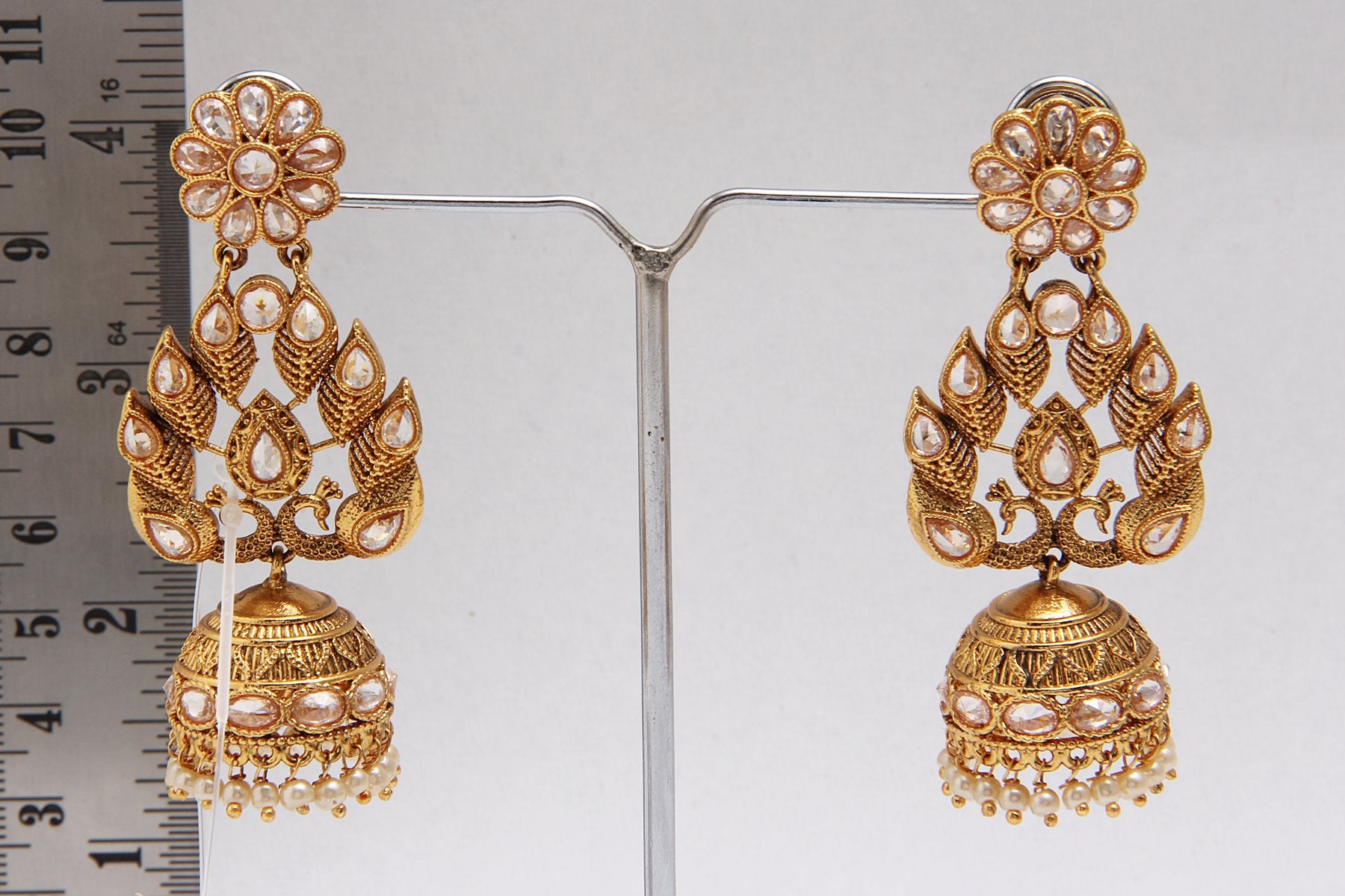 Antique Gold CZ Polki Jhumka Earrings - Rent Jewels