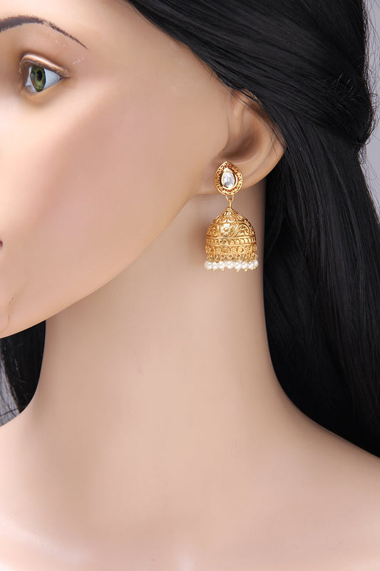 Antique Gold Kundan Jhumka Earrings - Rent Jewels