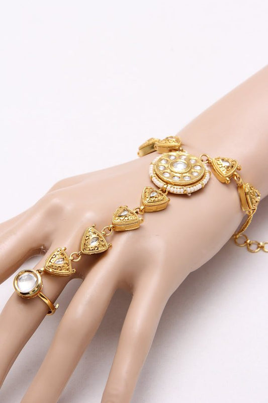 Kundan Gold Hand Ornament Hathphool Pair - Rentjewels