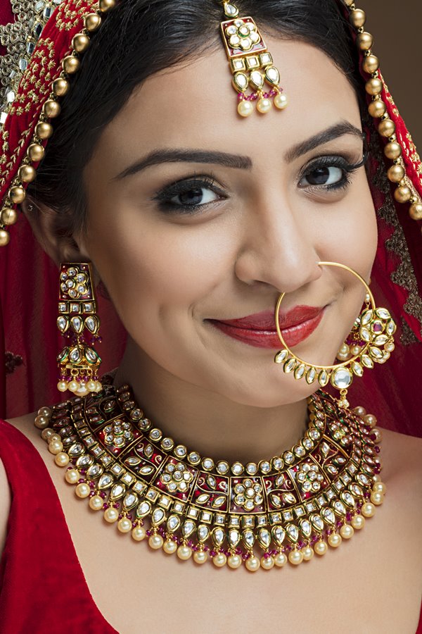 Jadau Kundan Red Meena Choker Bridal Necklace Set - Rent Jewels