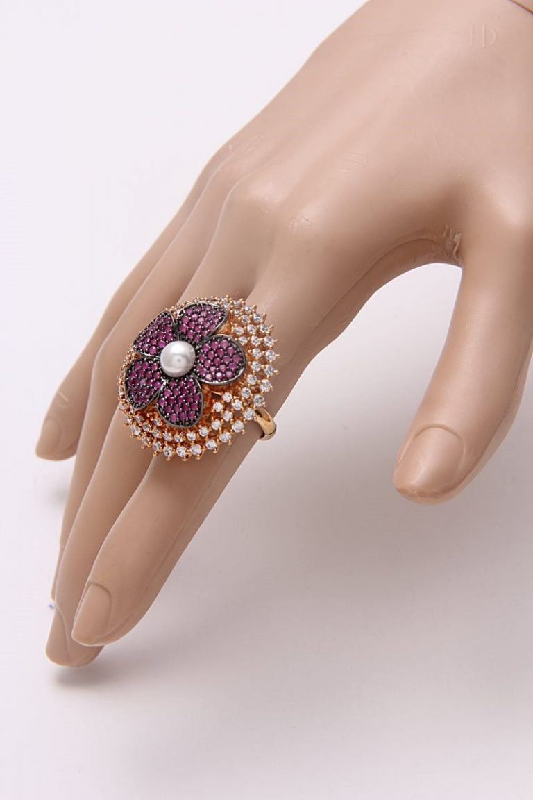 Adjustable Signity Diamonds Ruby Cocktail Ring - Rent Jewels