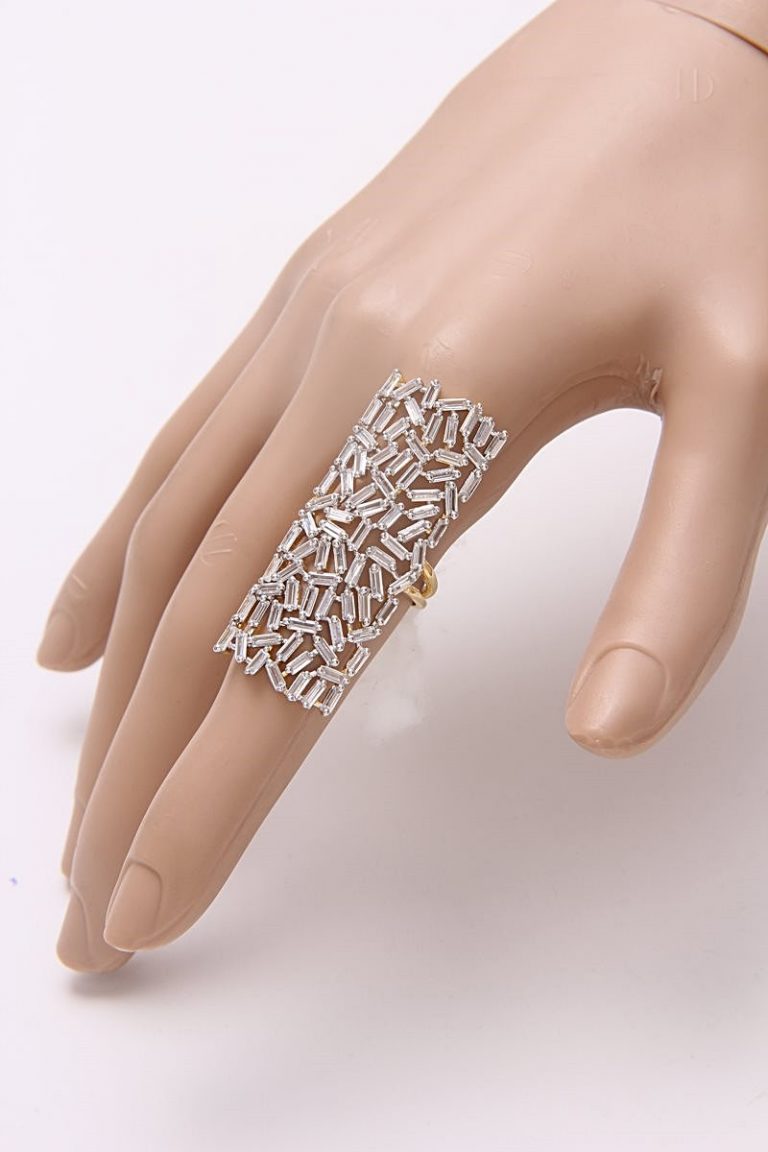 Adjustable Signity Diamonds Gold Plated Cocktail Ring - Rent Jewels