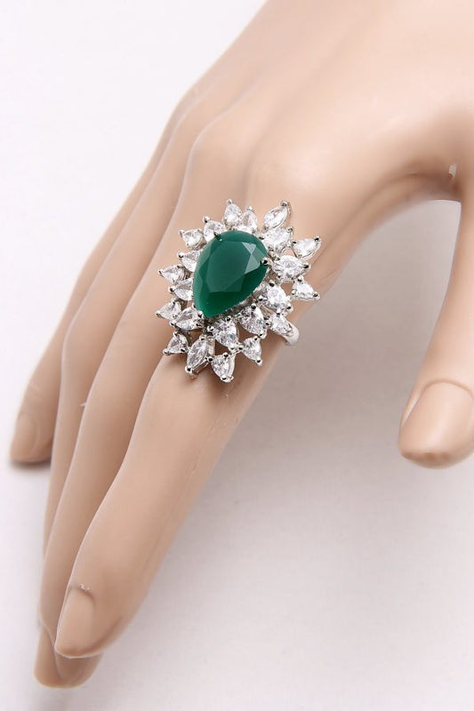 CZ Diamond Emerald Green Cocktail Ring - Rentjewels