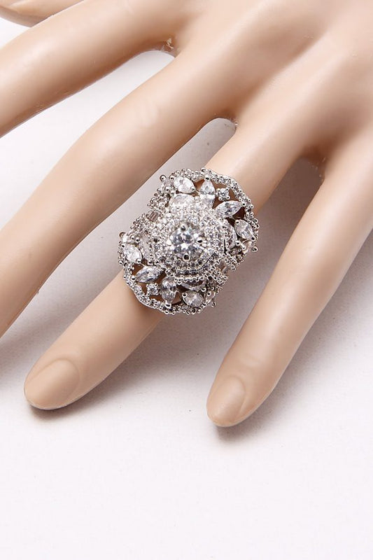 CZ Diamond Silver Cocktail Ring - Rentjewels