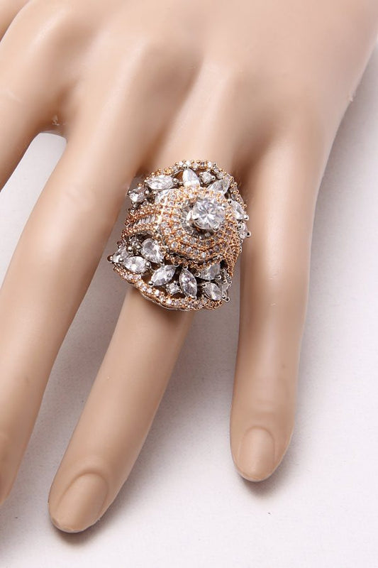 Rose Gold CZ Diamond Cocktail Ring - Rentjewels