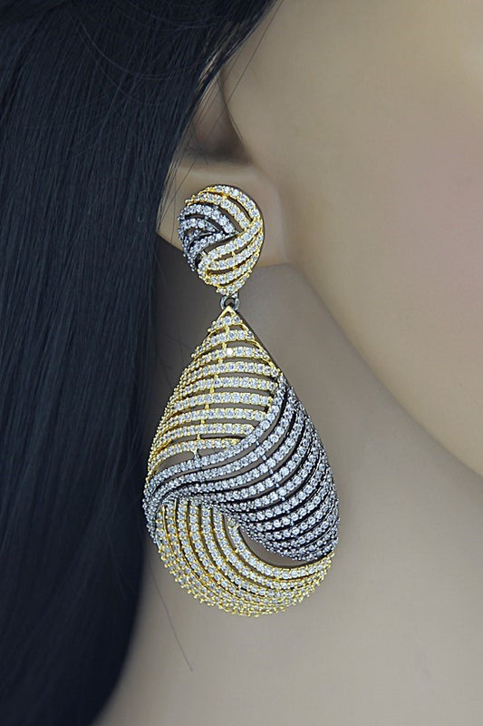 Distinctive 2-Tone Gold Black Dangle Earrings - Rent Jewels