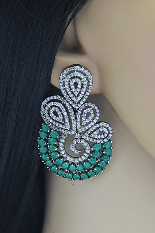 Dainty Emerald Green CZ Diamond Oxidised Earrings - Rent Jewels