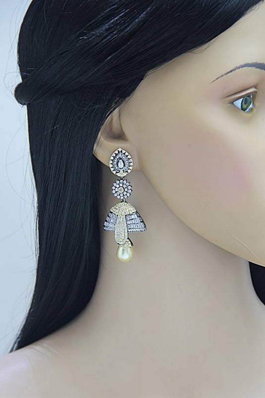 Charming 2-Tone Dangle Jhumka Earrings - Rent Jewels