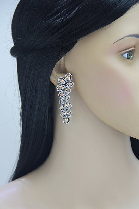 Victorian Leaf Champagne Black Gemstone Earrings - Rent Jewels