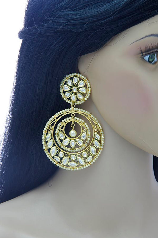 Elaborate Kundan Big Chandbaala Pearl Earrings - Rent Jewels