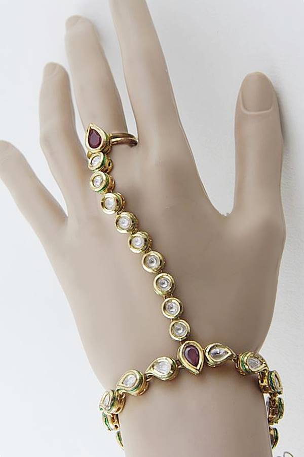 Polki Kundan Hand Ornaments Hathphool Pair - Rent Jewels