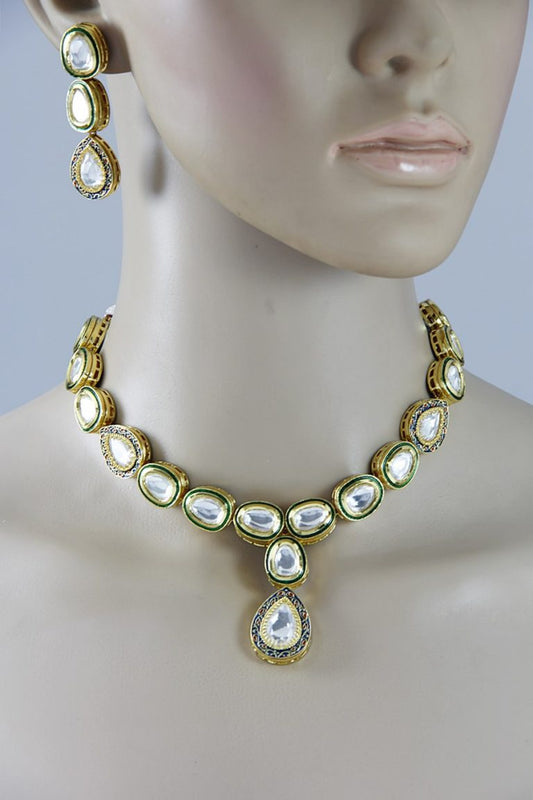 Uncut Kundan Meena String Necklace Set - Rent Jewels