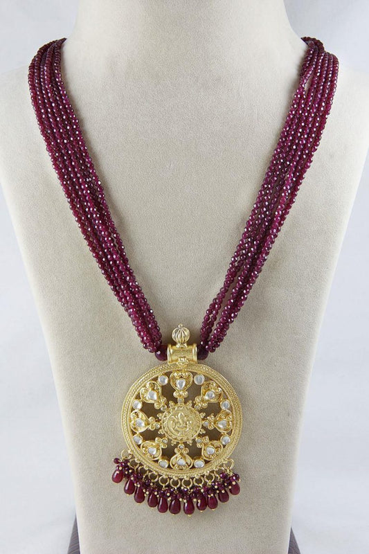 Sterling Silver 22K Gold Plated Kundan Ruby Necklace - Rentjewels