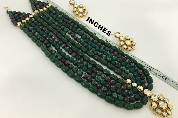 Layered Green Beaded Kundan Pendant Necklace Set - Rent Jewels