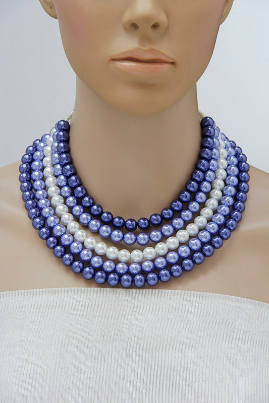 Modern Western Layered Purple White Pearls Necklace - Rent Jewels