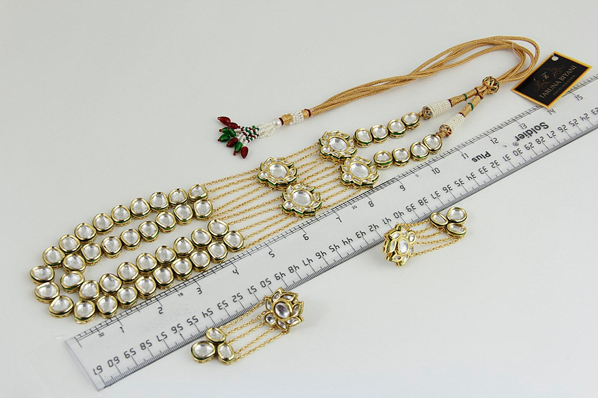 Uncut Kundan Layered Long Necklace Set - Rent Jewels
