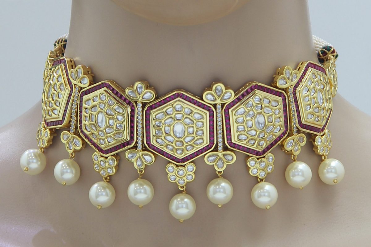 Contemporary Ruby Kundan Choker Necklace Set - Rent Jewels