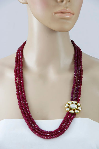 Sophisticated Ruby Red Layered Kundan Necklace - Rent Jewels