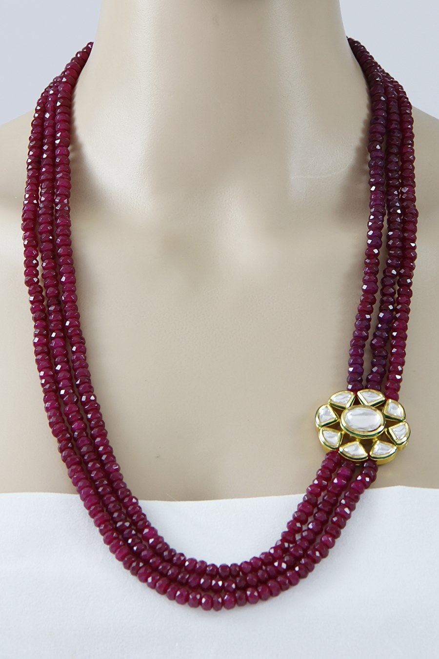 Sophisticated Ruby Red Layered Kundan Necklace - Rent Jewels