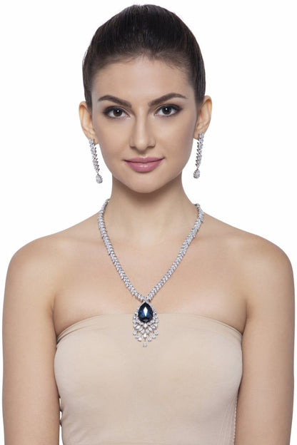 Signity Diamonds Blue Quartz Silver Party Necklace Set - Rentjewels