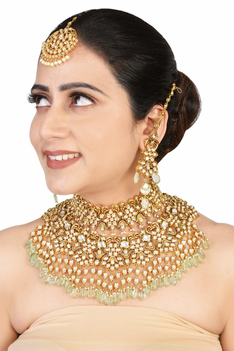 Kundan Choker Heavy Bridal Necklace Set with Accessories - Rentjewels