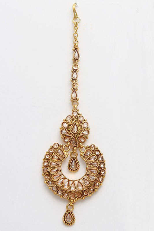 Gold Plated Stones Round Maang Tika - Rent Jewels