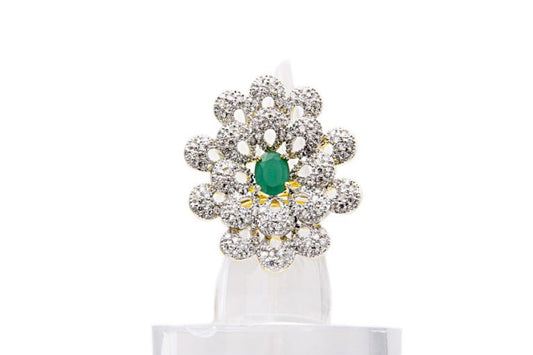 CZ Diamond Adjustable Green Cocktail Ring - Rent Jewels