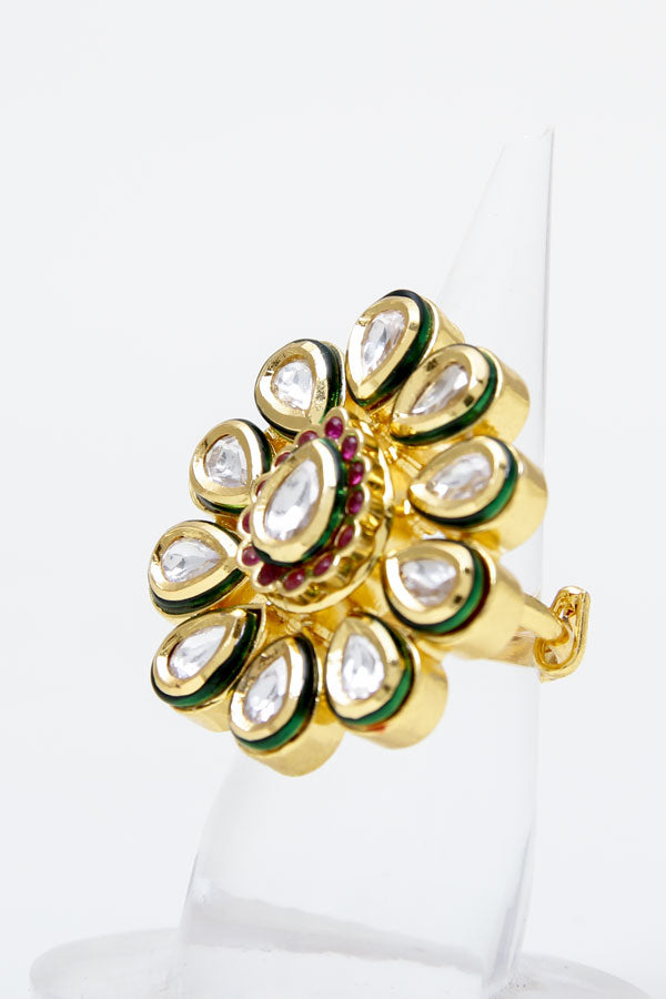 Adjustable Polki Kundan Cocktail Ring - Rent Jewels