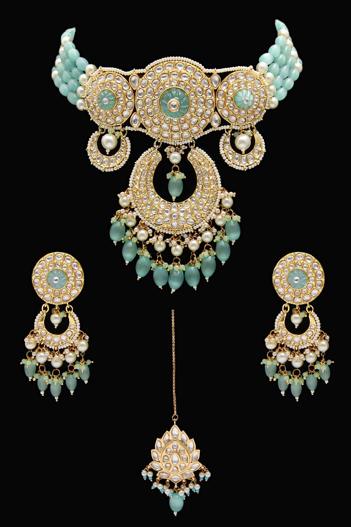 Mint Green Kundan Choker Necklace Jewelry Set