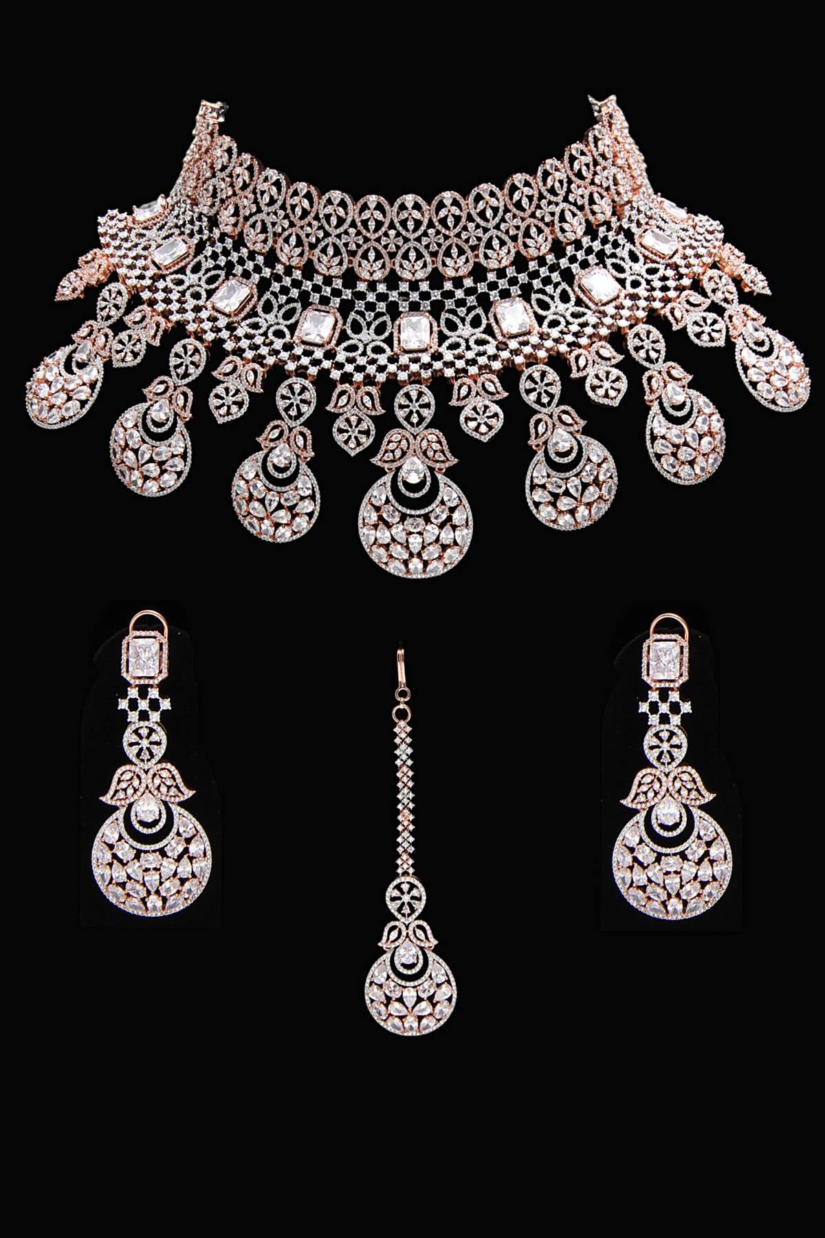 Signity Diamonds Rose Gold & Victorian Silver Choker Jewelry Set
